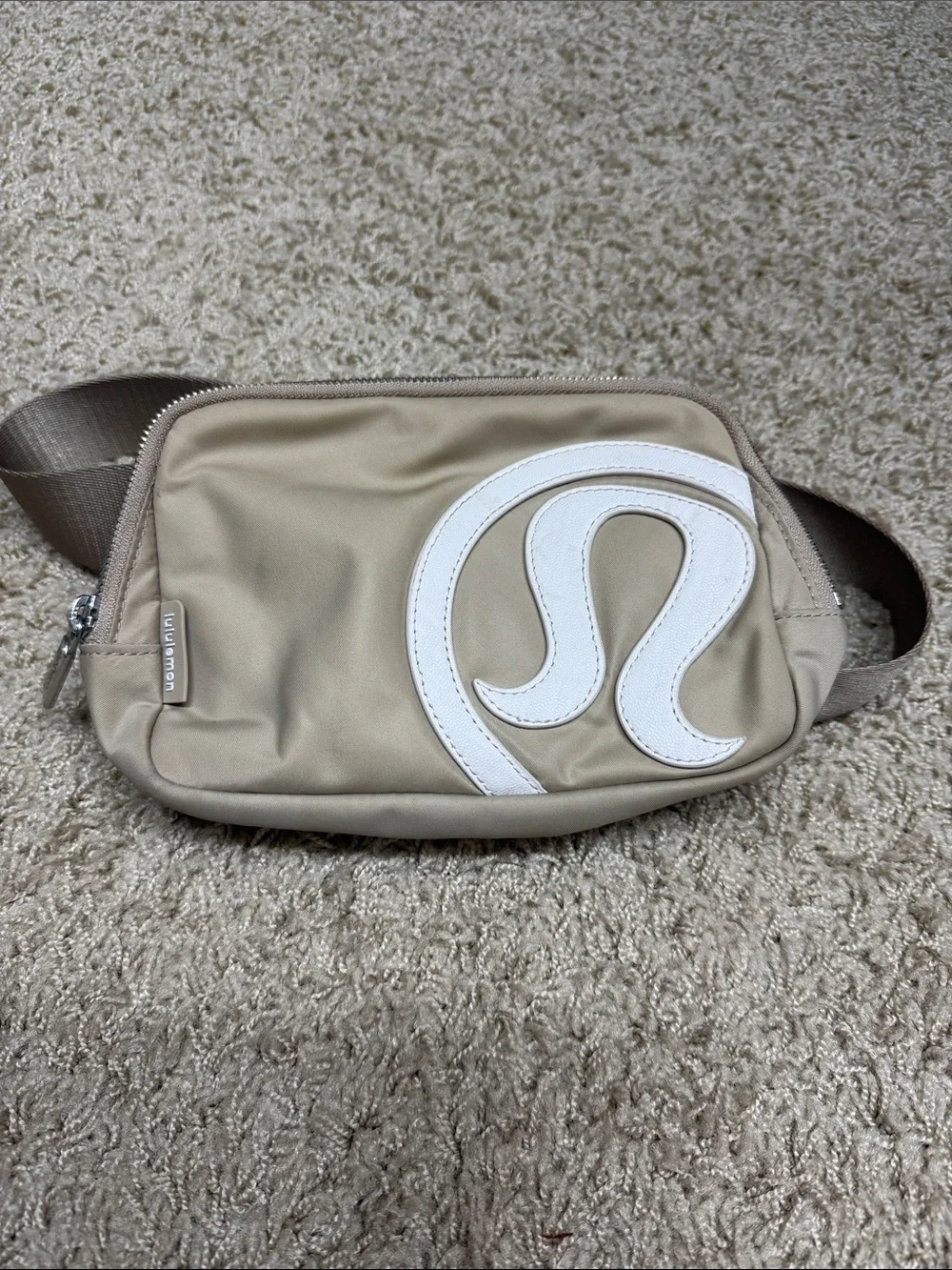 lululemon athletica | Bags | Lululemon Athletica Tan Belt Bag With White  Logo | Poshmark